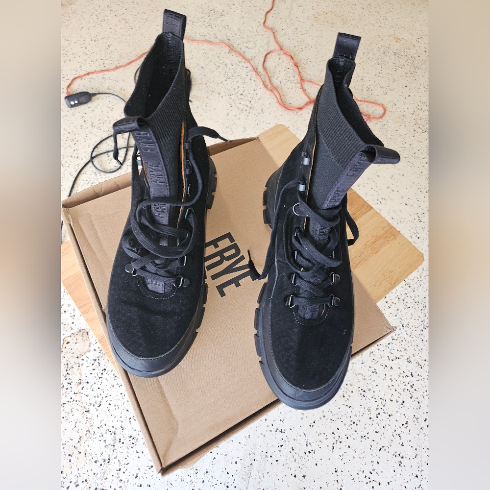 Gently worn black suede ankle boots